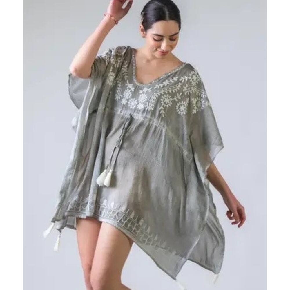 Boho Kaftan Cover Up by Rhea fits up to XL 100% Cotton Beach Vacation - Picture 2 of 5